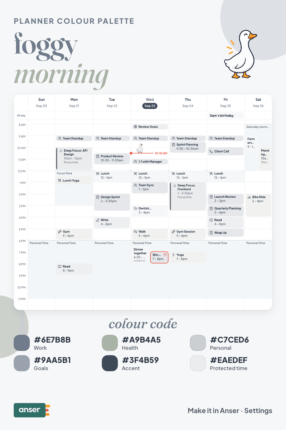 Foggy morning planner palette