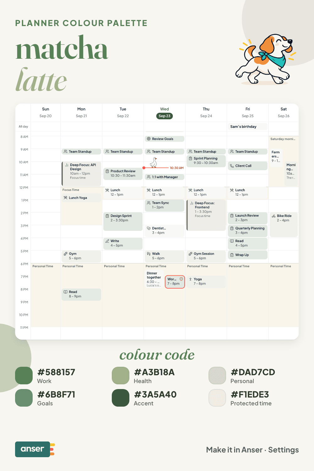 Matcha latte planner palette
