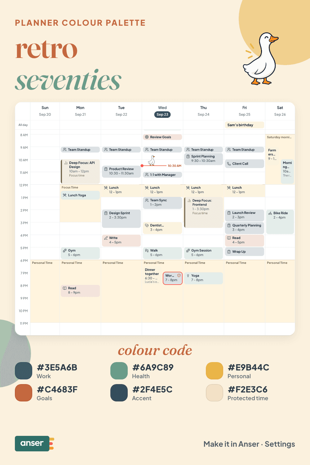 Retro seventies planner palette