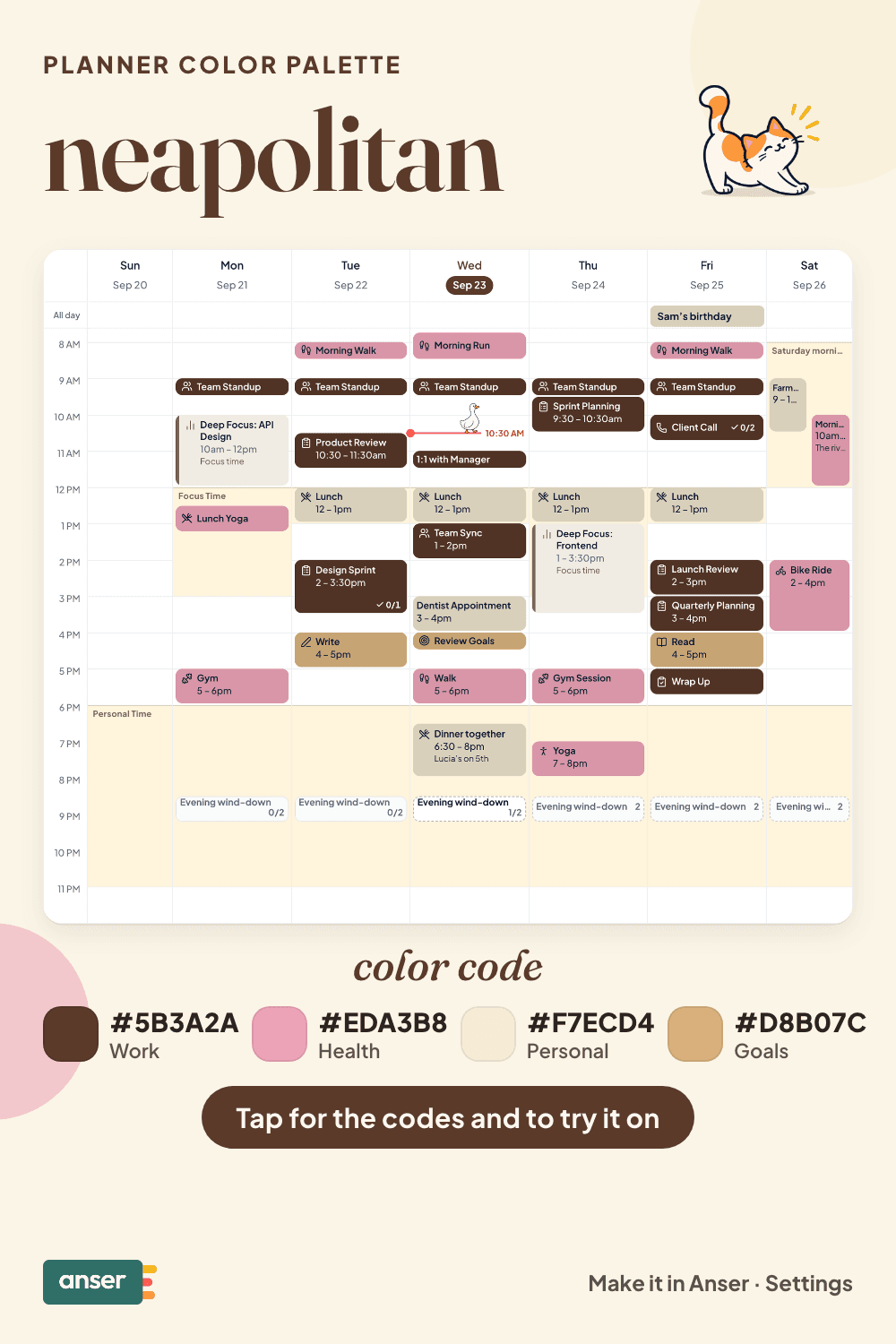 A week in Anser in the Neapolitan palette, with its hex codes