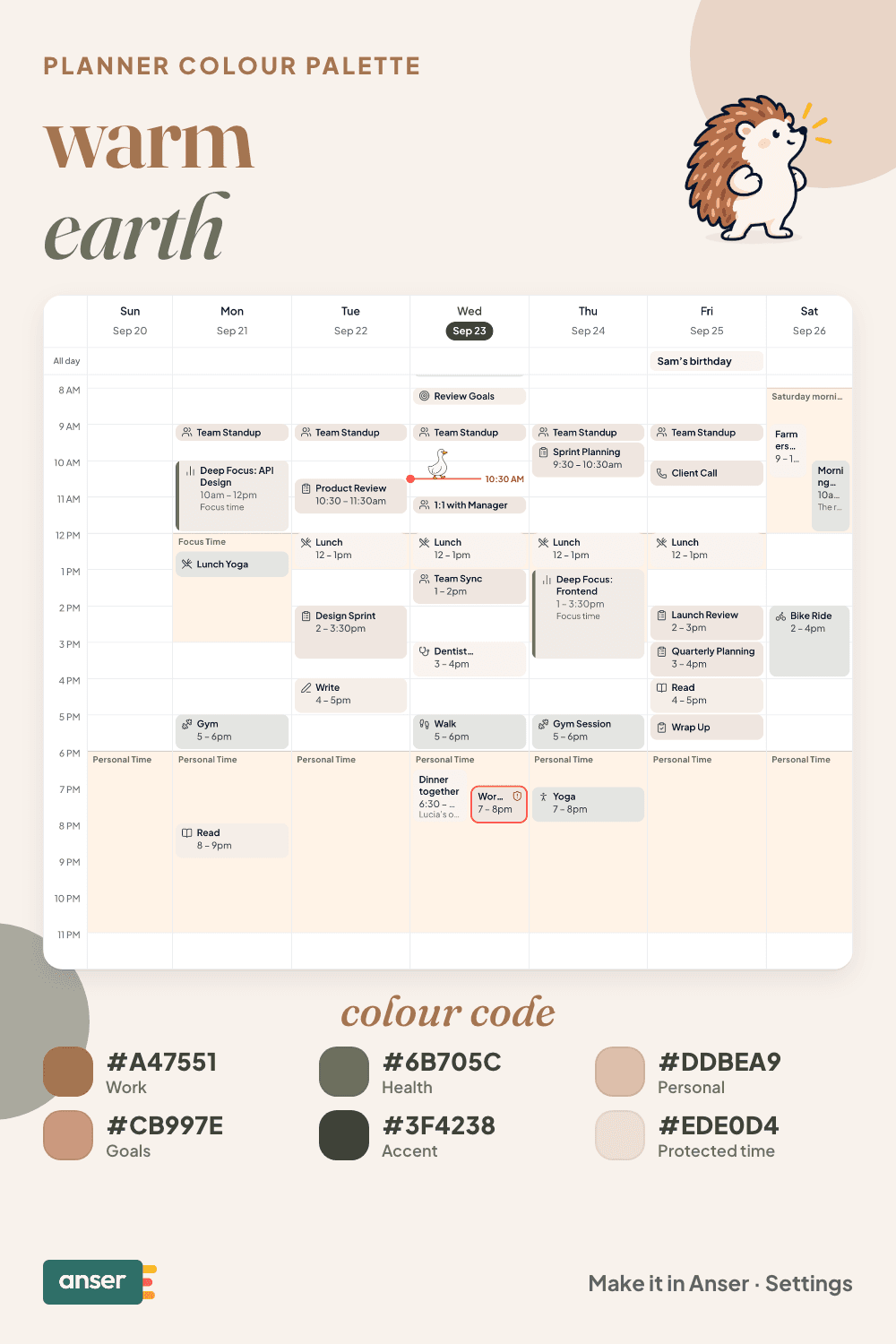 Warm earth planner palette
